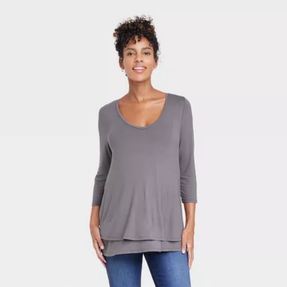 3/4 Sleeve Scoop Neck Nursing Maternity T-Shirt